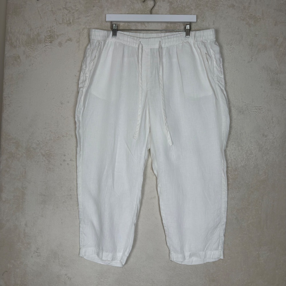 Pure Jill J. Jill White 100% Linen Drawstring Crop Pants Plus Size 2X Minimalist